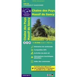 Achat Carte randonnées IGN - Chaîne des Puys, Massif du Sancy - TOP 75