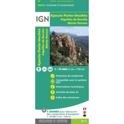 Achat Carte randonnées IGN - Ajaccio, Porto Vecchio - TOP 75