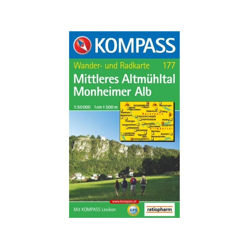 Achat Carte randonnées Mittleres Altmühltal Kompass 177