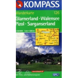 Achat Carte randonnées Glarnerland, Walensee, Pizol, Sarganserland Kompass 126