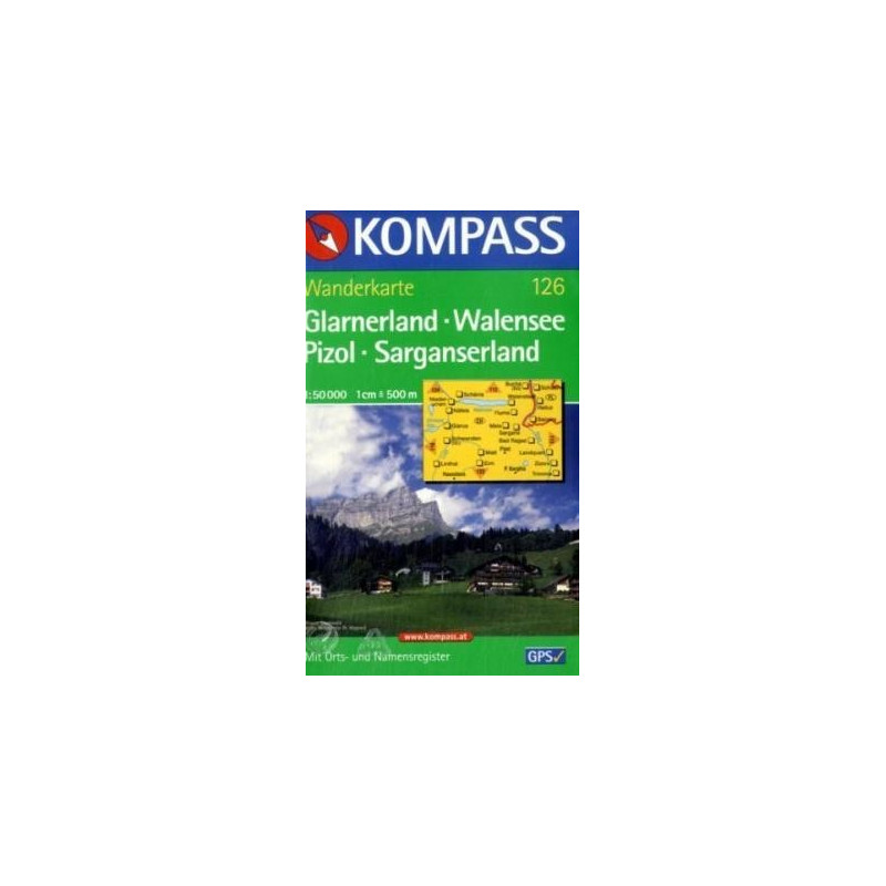 Achat Carte randonnées Glarnerland, Walensee, Pizol, Sarganserland Kompass 126