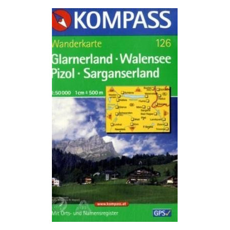 Achat Carte randonnées Glarnerland, Walensee, Pizol, Sarganserland Kompass 126