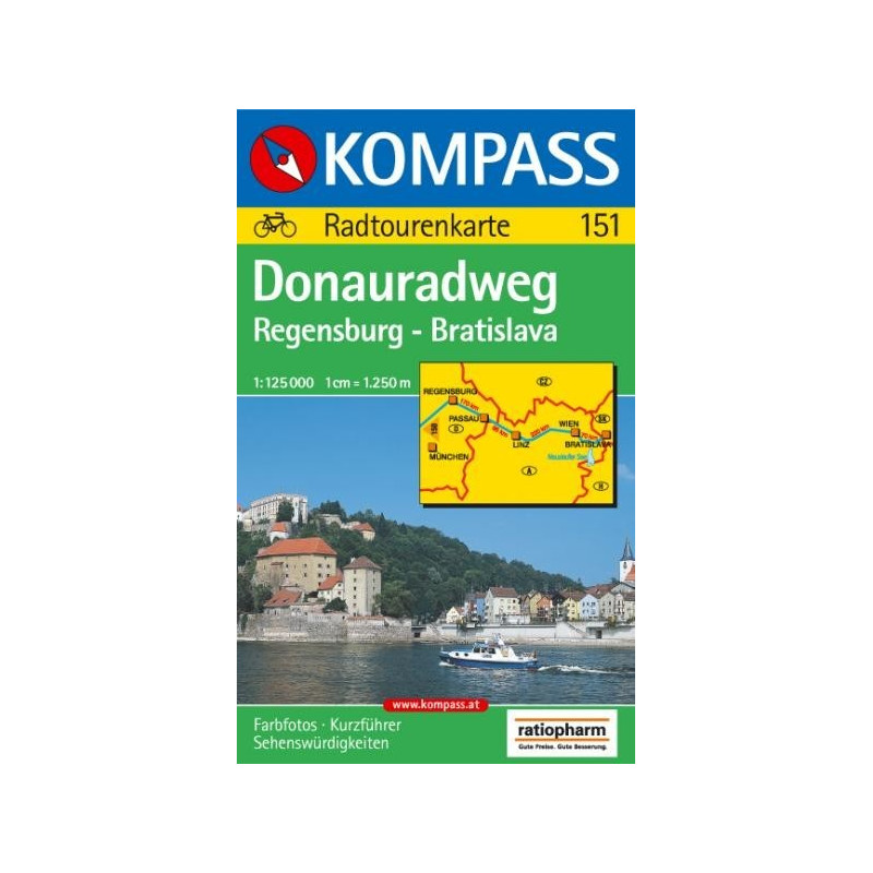 Achat Carte randonnées DonauRadweg, Regensburg, Bratislava Kompass 151