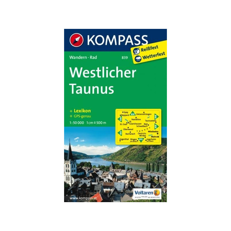 Achat Carte randonnées Westlicher Taunus Kompass 839 Achat Carte randonnées Westlicher Taunus Kompass 839