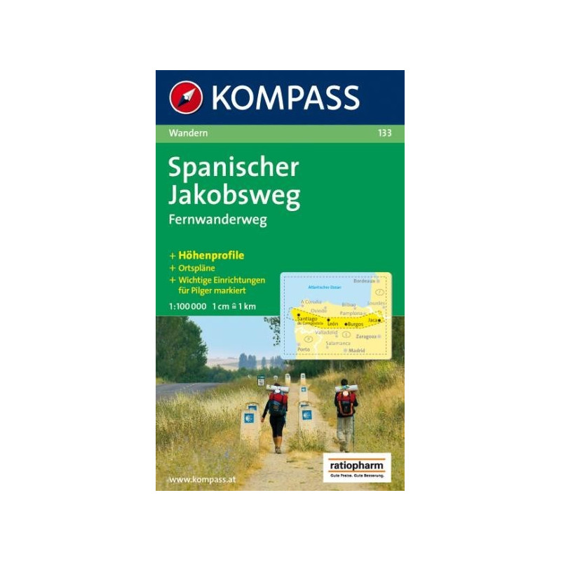 Achat Carte randonnées Chemin de St Jacques de Compostelle Espagne - Kompass 133