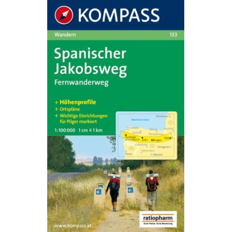 Achat Carte randonnées Chemin de St Jacques de Compostelle Espagne - Kompass 133