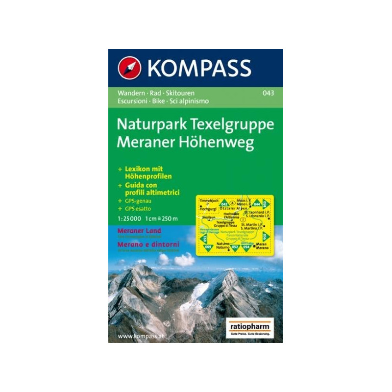 Achat Carte randonnées Naturpark Texelgruppe. Meraer Höhenweg - Kompass 043