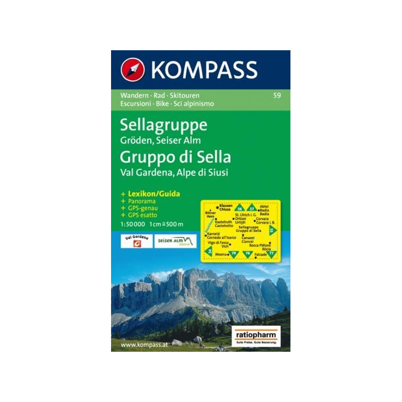 Achat Carte randonnées Sellagruppe, Gruppo di Sella - Kompass 59
