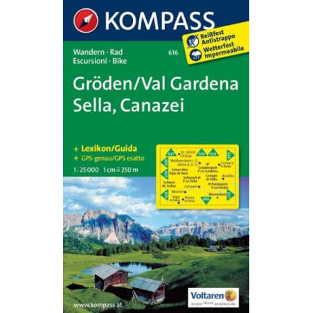 Achat Carte randonnées Gröden-Val Gardena-Sella-Canazei - Kompass 616