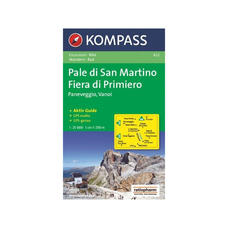 Achat Carte randonnées Pale di San Martino, Fiera di Primiero - Kompass 622