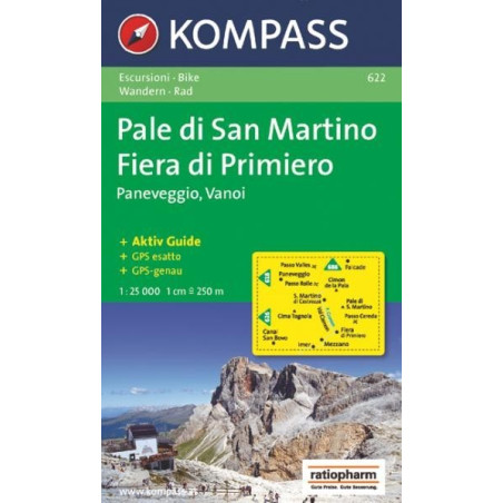 Achat Carte randonnées Pale di San Martino, Fiera di Primiero - Kompass 622