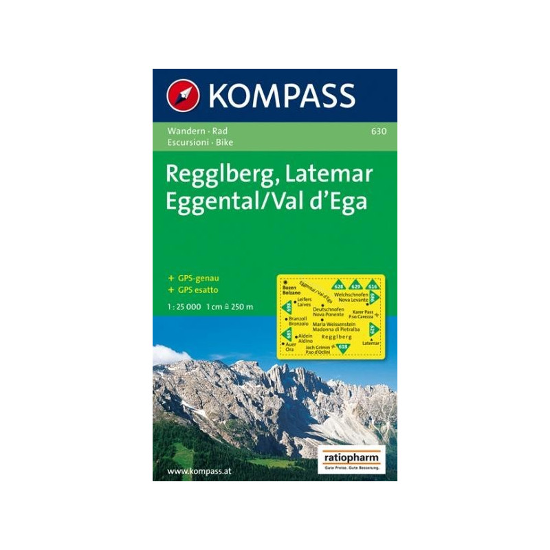Achat Carte randonnées Regglberg-Latemar-Eggental, Val d' Ega - Kompass 630