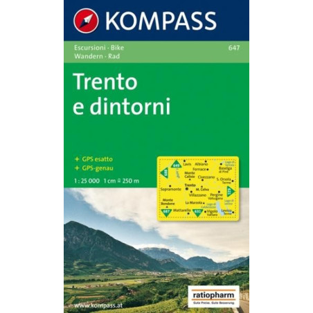 Achat Carte randonnées Trento und Umgebung, Trento e dintorni - Kompass 647