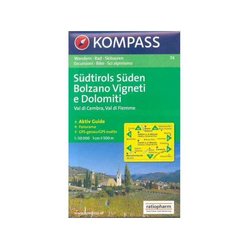 Achat Carte randonnées Südtirols Süden / Bolzano Vigneti e Dolomiti - Kompass 74 Achat Carte randonnées Südtirols Süden / Bolzano Vigneti e Dolomiti - Kompass 74