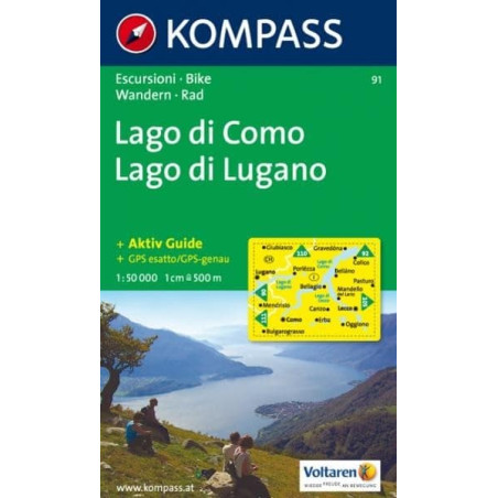 Achat Carte randonnées Lago di Como-Lago di Lugano - Kompass 91