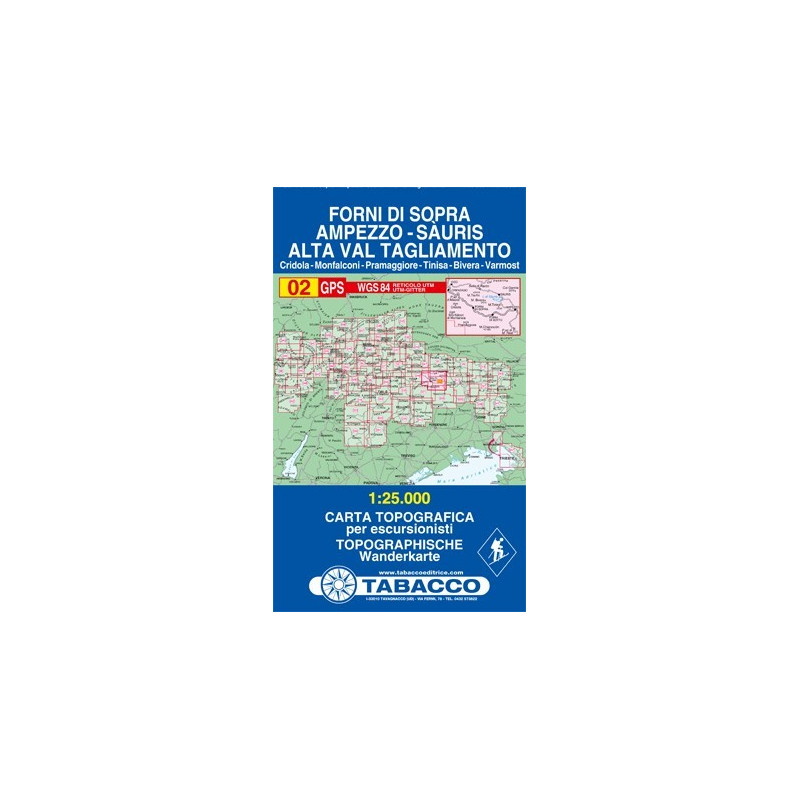 Achat Carte randonnées - Forni di Sopra, Ampezzo Sauris - Tabacco 02 Achat Carte randonnées - Forni di Sopra, Ampezzo Sauris - Tabacco 02