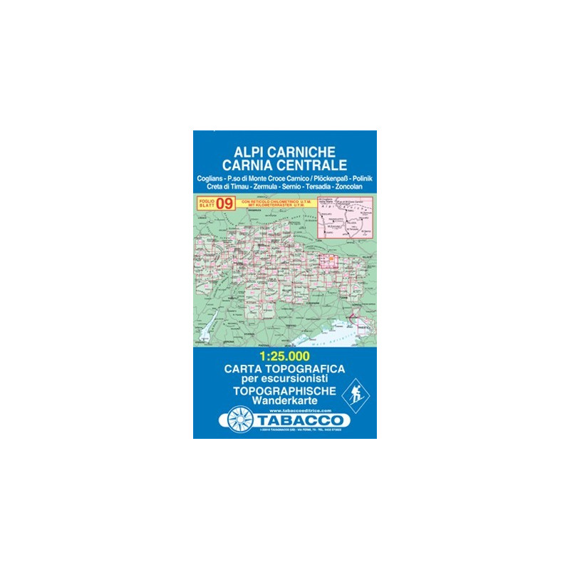 Achat Carte randonnées - Alpi Carniche, Carnia Centrale - Tabacco 09 Achat Carte randonnées - Alpi Carniche, Carnia Centrale - Tabacco 09