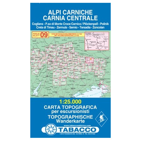 Achat Carte randonnées - Alpi Carniche, Carnia Centrale - Tabacco 09