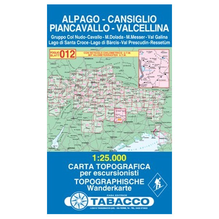 Achat Carte randonnées - Alpago, Cansiglio, Piancavallo, Cellina - Tabacco 012