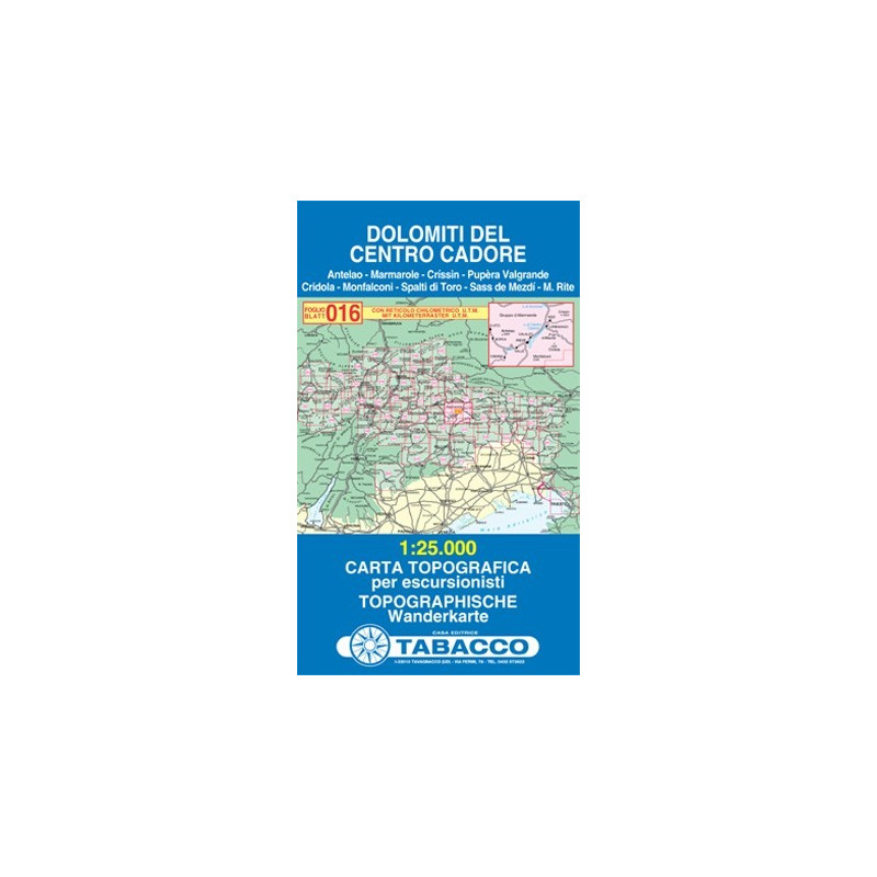 Achat Carte randonnées - Dolomito del Centro Cadore - Tabacco 016 Achat Carte randonnées - Dolomito del Centro Cadore - Tabacco 016