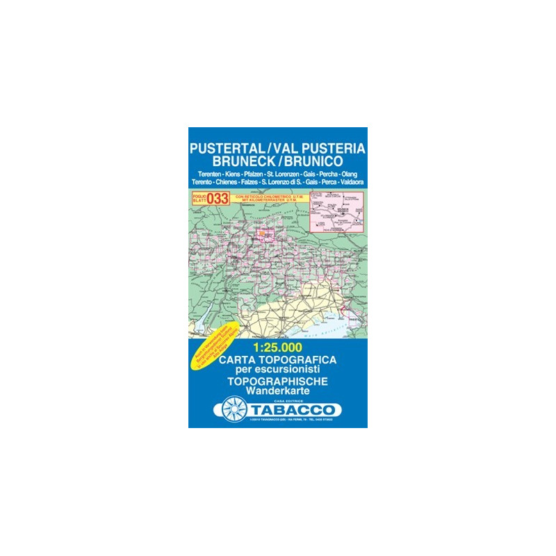 Achat Carte randonnées - Pustertal, Val Pusteria, Bruneck, Brunico - Tabacco 033