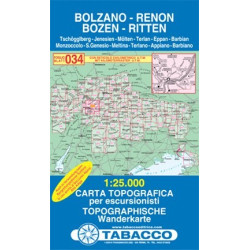 Achat Carte randonnées - Bolzano, Renon, Bozen, Ritten -Tabacco 034