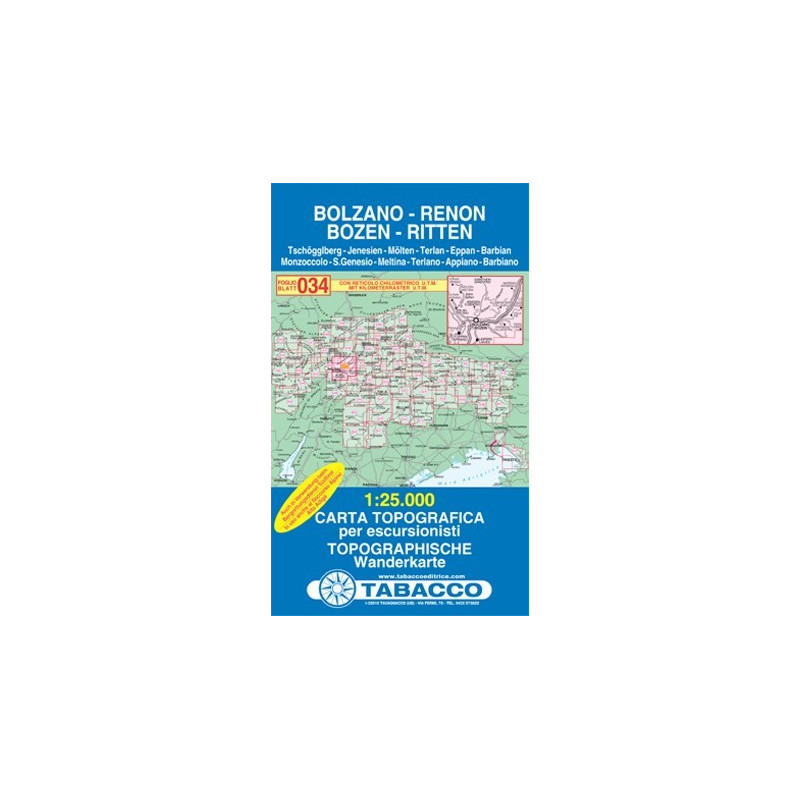 Achat Carte randonnées - Bolzano, Renon, Bozen, Ritten -Tabacco 034