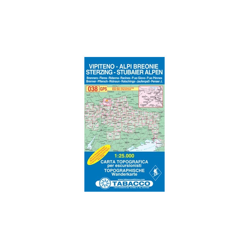 Achat Carte randonnées - Vipiteno, Alpi Breonie, Sterzing, Stubaier Alpen - Tabacco 038 Achat Carte randonnées - Vipiteno, Alpi Breonie, Sterzing, Stubaier Alpen - Tabacco 038