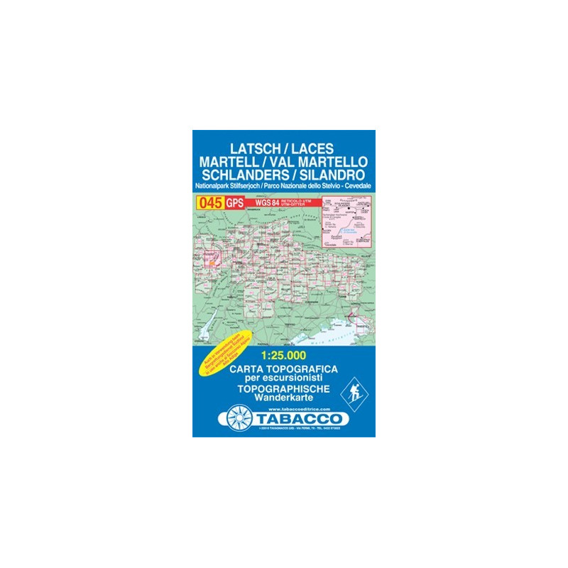 Achat Carte randonnées - Laces, Latsch, Val Martello, Silandro - Tabacco 045 Achat Carte randonnées - Laces, Latsch, Val Martello, Silandro - Tabacco 045