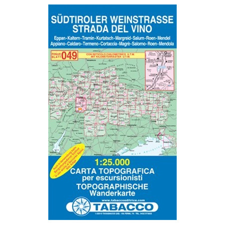 Achat Carte randonnées - Sudtiroler Weinstrasse, Strada del Vino - Tabacco 049