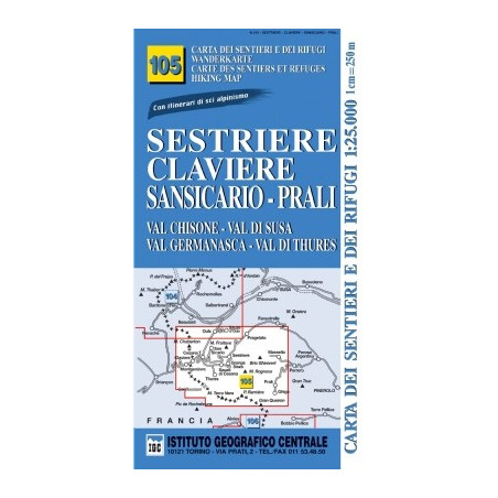 Achat Carte randonnées - Sestriere, Clavière, Prali - IGC 105