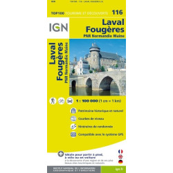 Achat Carte routière TOP 100 IGN - Laval, Fougères - 116