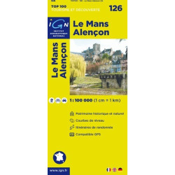 Achat Carte routière TOP 100 IGN - Le Mans Alençon - 126