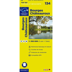 Achat Carte routière TOP 100 IGN - Bourges Châteauroux - 134