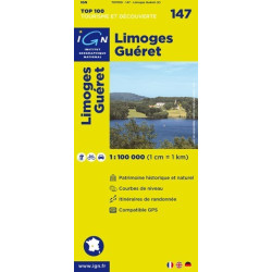 Achat Carte routière TOP 100 IGN - Limoges Guéret - 147
