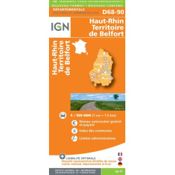 Achat Carte routière IGN - Haut-Rhin Territoire de Belfort - D68-D90
