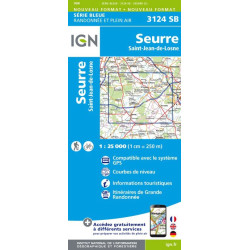  Carte randonnées IGN - 3124 SB - Seurre/St-Jean-de-Losne
