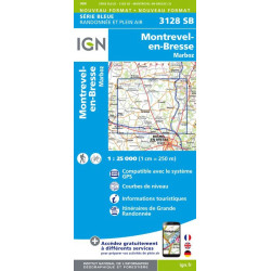 Carte randonnées IGN - 3128 SB - Montrevel-en-Bresse/Marboz