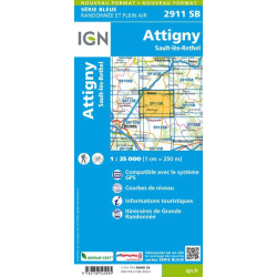 Achat Carte randonnées IGN - 2911 SB - Attigny/Sault les Rethel