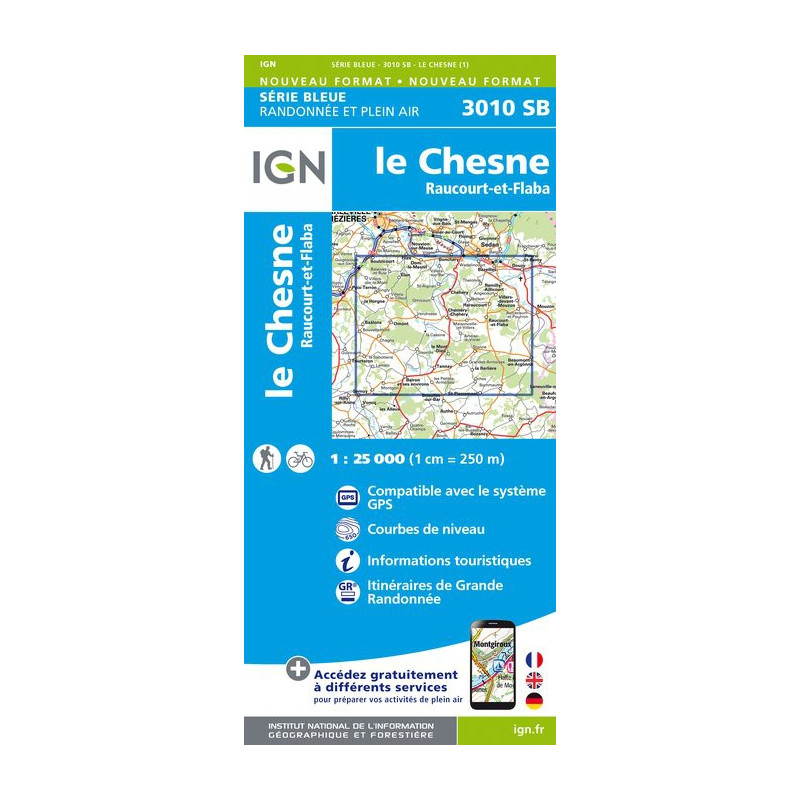 Achat Carte randonnées IGN Le Chesne/Raucourt et Flaba - IGN - 3010 SB