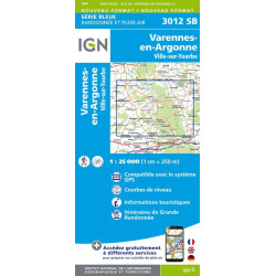 Achat Carte randonnées IGN Varennes en Argonne/Ville sur Tourbe - IGN - 3012 SB