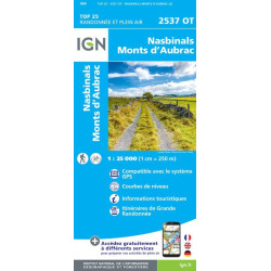 achat carte de randonnées Nasbinais / Monts d'Aubrac - IGN 2537 OT