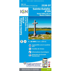 achat carte de randonnées Ste Eulalie-d'Olt/Haute Vallée du Lot / Monts d'Aubrac - IGN 2538 OT