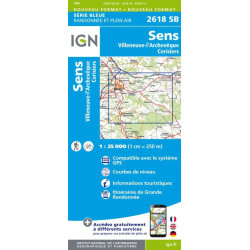 achat carte de randonnées - IGN 2618 SB - Sens/Villeneuve l'Achevêque/Cerisiers