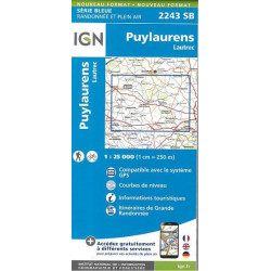 Achat Carte randonnées  IGN - 2243 SB Puylaurens Lautrec