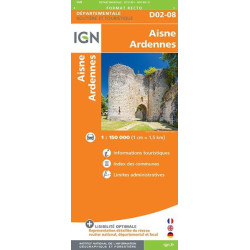 Achat Carte routière IGN - Aisne  - D02  Ardennes -D08