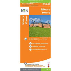 Achat Carte routière IGN - Nièvre Yonne - D58 - D89