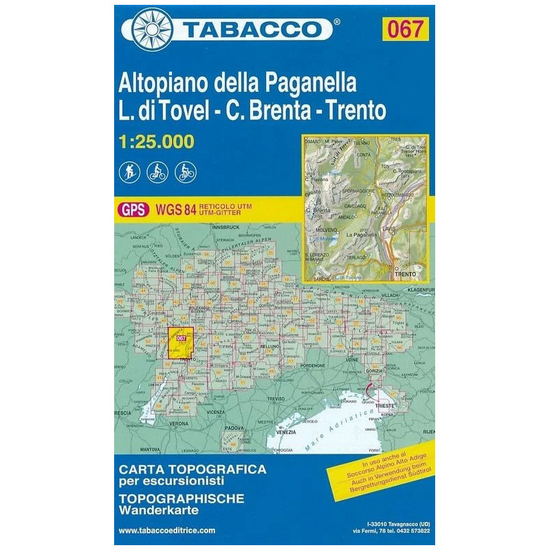 Achat carte de randonnée n° 67 - Altopiano della Paganella, C. Brenta, L. di Tovel | Tabacco