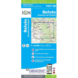 Achat Carte randonnées IGN - 1937 SB  Pays de Belves Beaumontois en Périgord