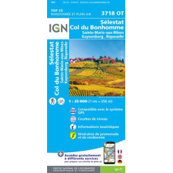 Achat Carte randonnées IGN Sélestat Ribeauvillé - Haut Koenigsbourg - 3718OT